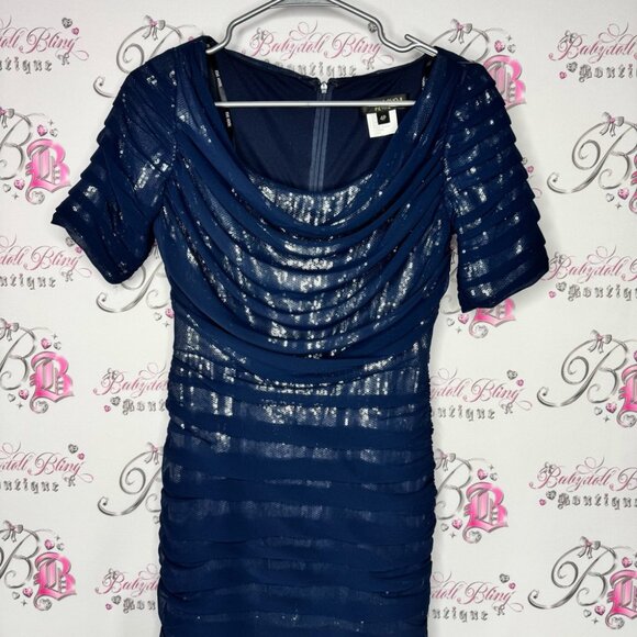 Tadashi shoji dress silk tiered Elegant Blue Sequin Dress sparkly blue - Picture 9 of 15